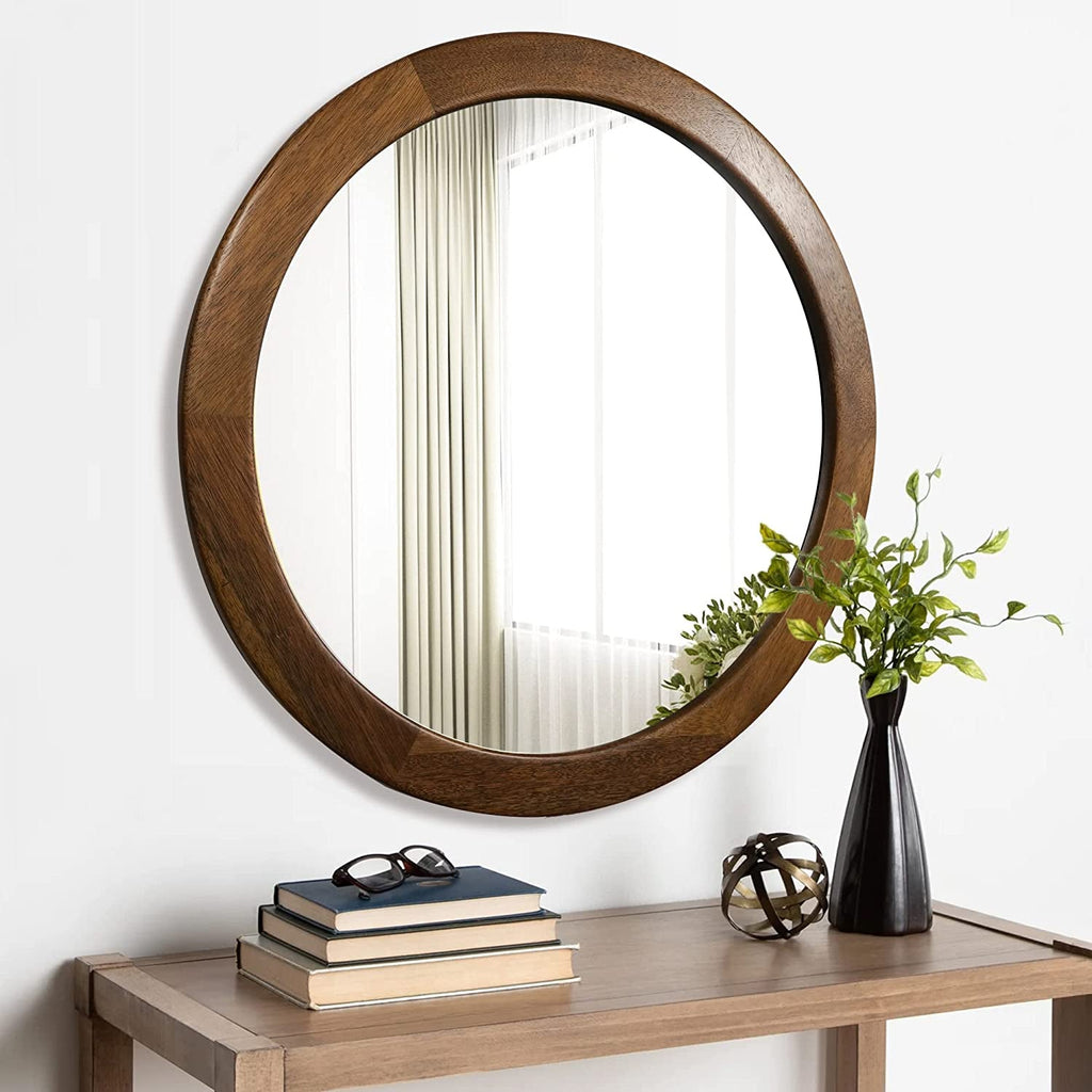 Walnut Rustic Wooden Wall Mirror — Bedroom Decor