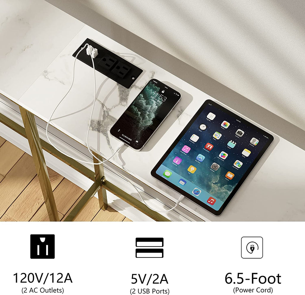 Gold Frame Console Table With Power Outlet And USB Ports