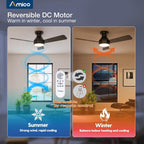 42 Inch Black Low Profile Ceiling Fan With Light And Remote
