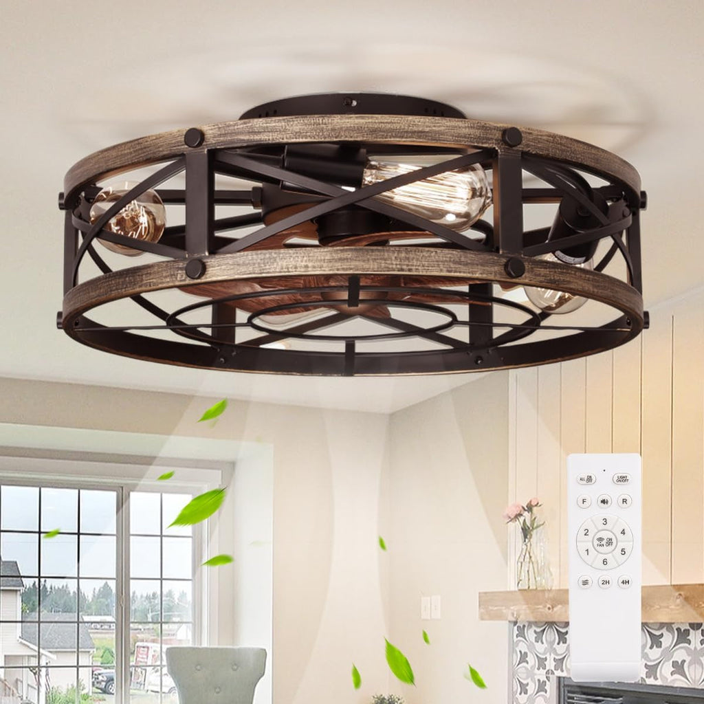 Rustic Bladeless Ceiling Fan With Light And Remote 6 Speeds