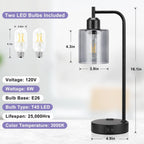 Desk lamp with LED bulbs included, showing dimensions and specifications on a white background.