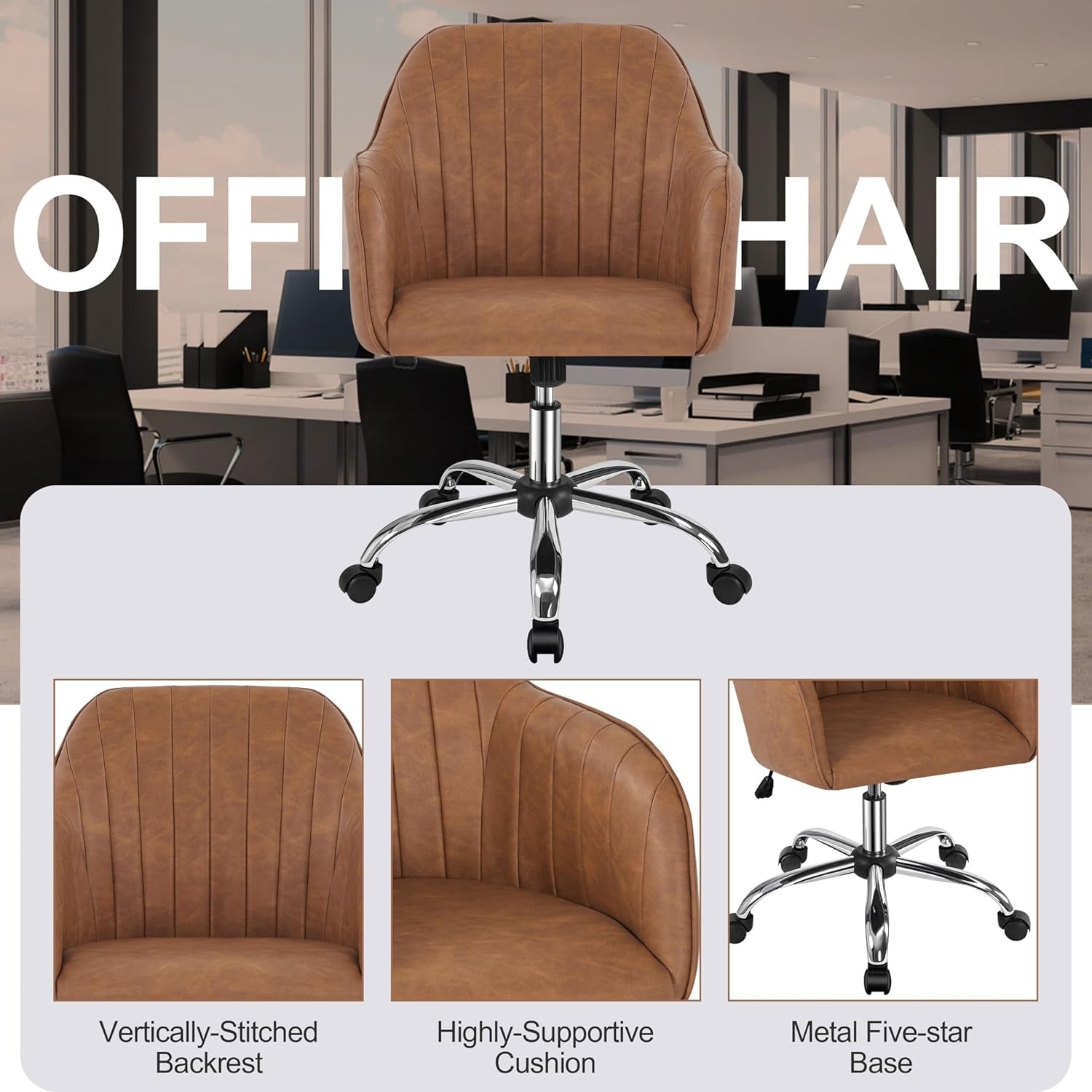 Brown Ergonomic Chair With Adjustable Height