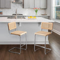 Rattan Bar Stools Set of 4 — 24 Inch Yellow