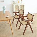 Walnut Rattan Dining Chairs Set Of 2 Ergonomic Back