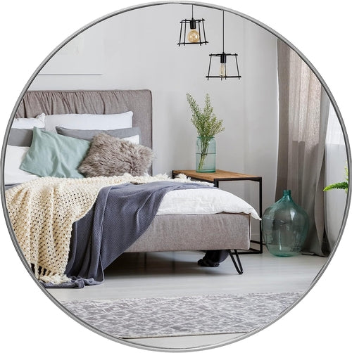 Silver Round Wall Mirror | 36 in.