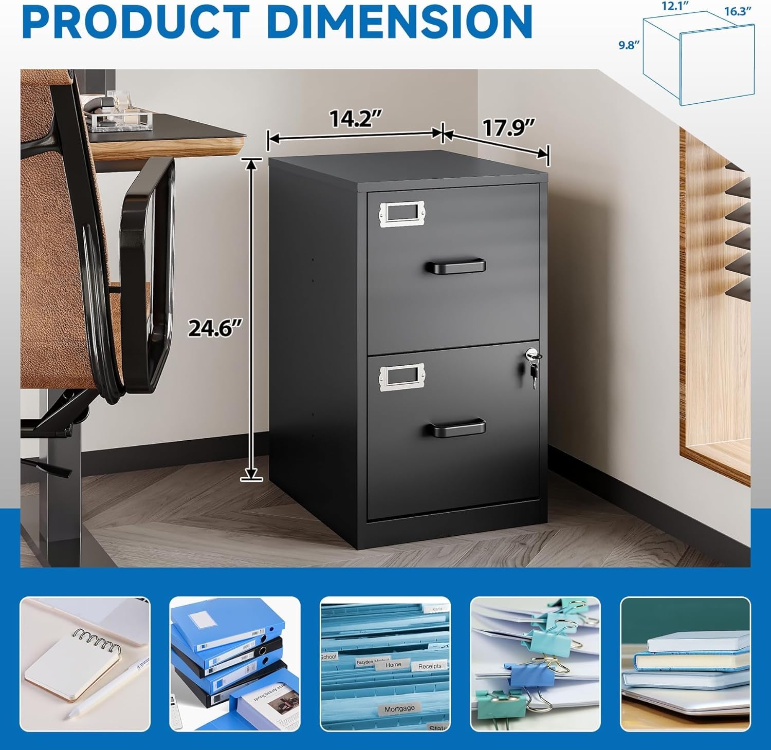 2 Drawer Locking Vertical File Cabinet For Letter Size Files Steel