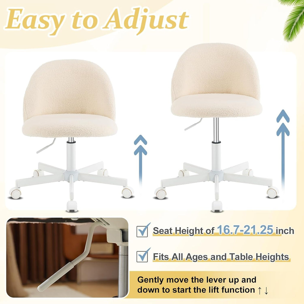 Armless Teddy Fleece Office Chair With Wheels – Creamy Beige
