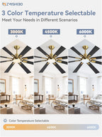 72 Inch Black And Gold Ceiling Fan With Remote Light