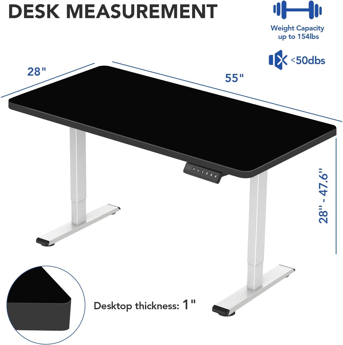Electric Standing Desk With Memory Controller 55x28 Inches