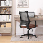 Ergonomic Brown Leather Mesh Office Chair With Lumbar Support