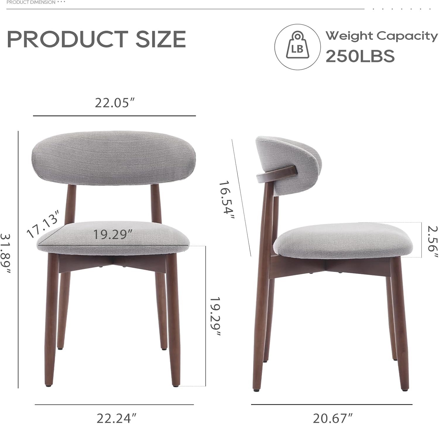 Wooden Dining Chairs Set Of 6 With Light Grey Upholstery