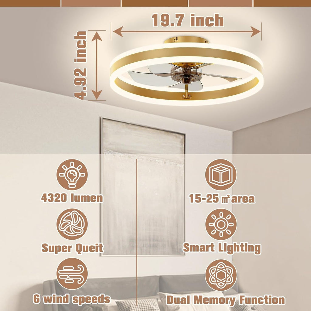 19.7In Low Profile Ceiling Fan With Remote And Dimmable LED