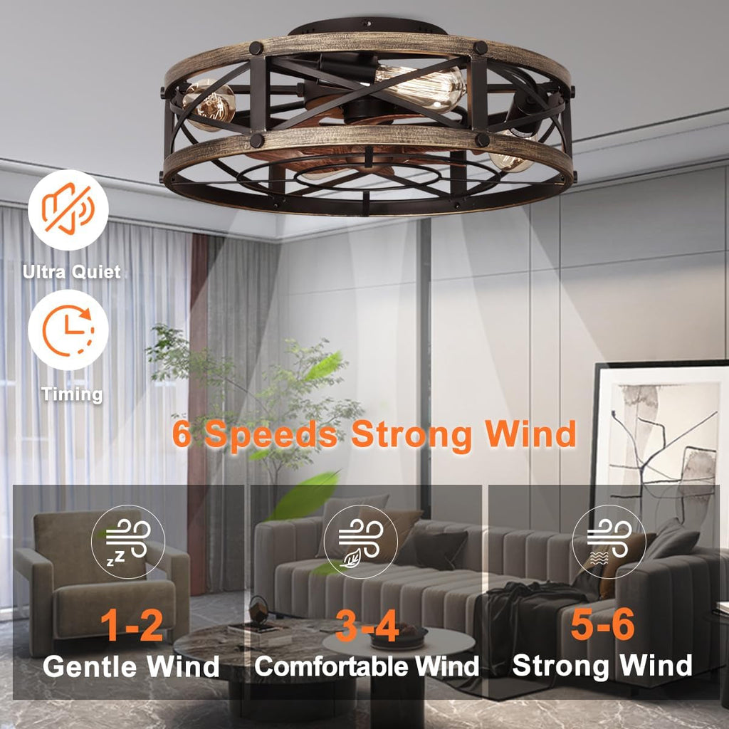 Rustic Bladeless Ceiling Fan With Light And Remote 6 Speeds