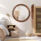 Walnut Rustic Wooden Wall Mirror — Bedroom Decor