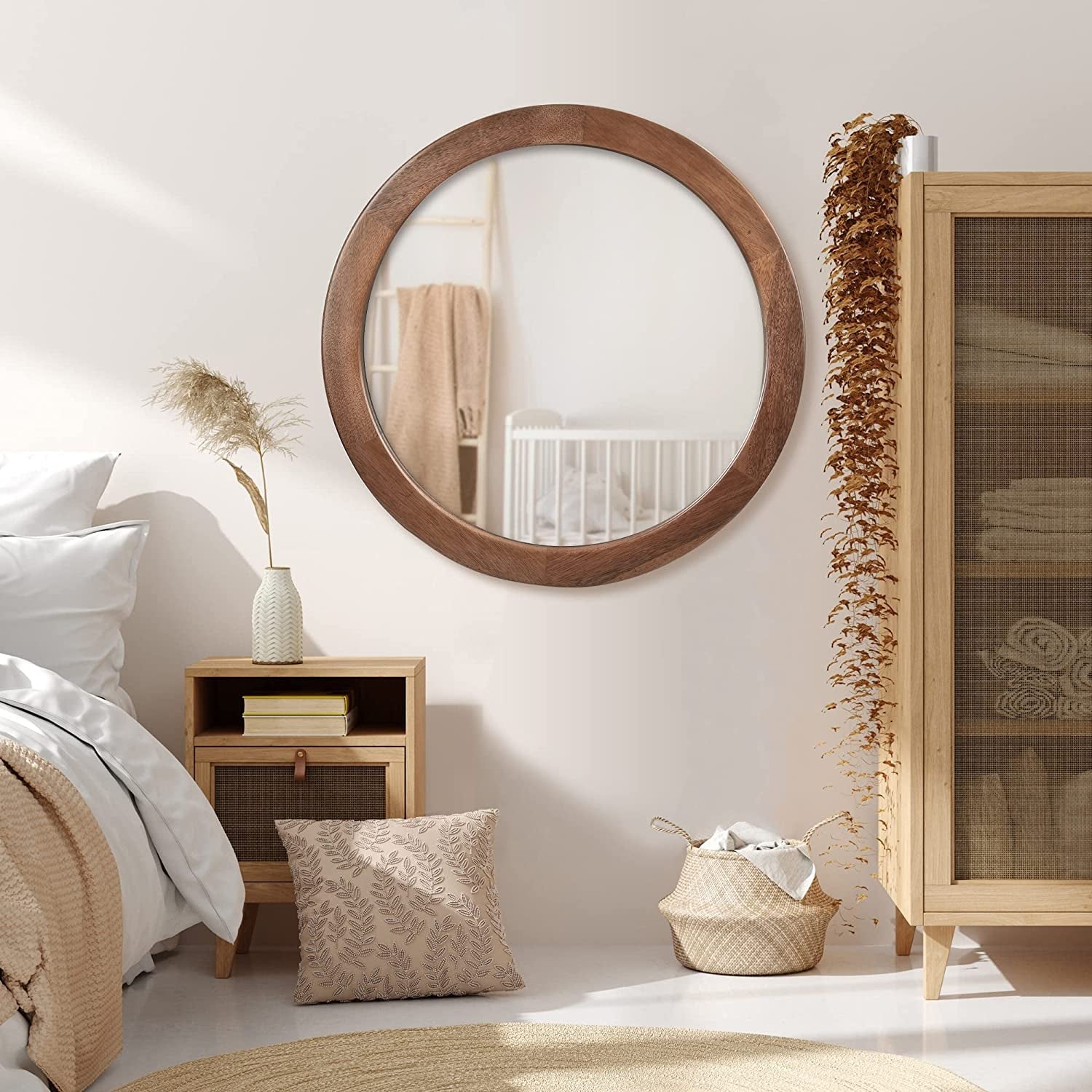 Walnut Rustic Wooden Wall Mirror — Bedroom Decor