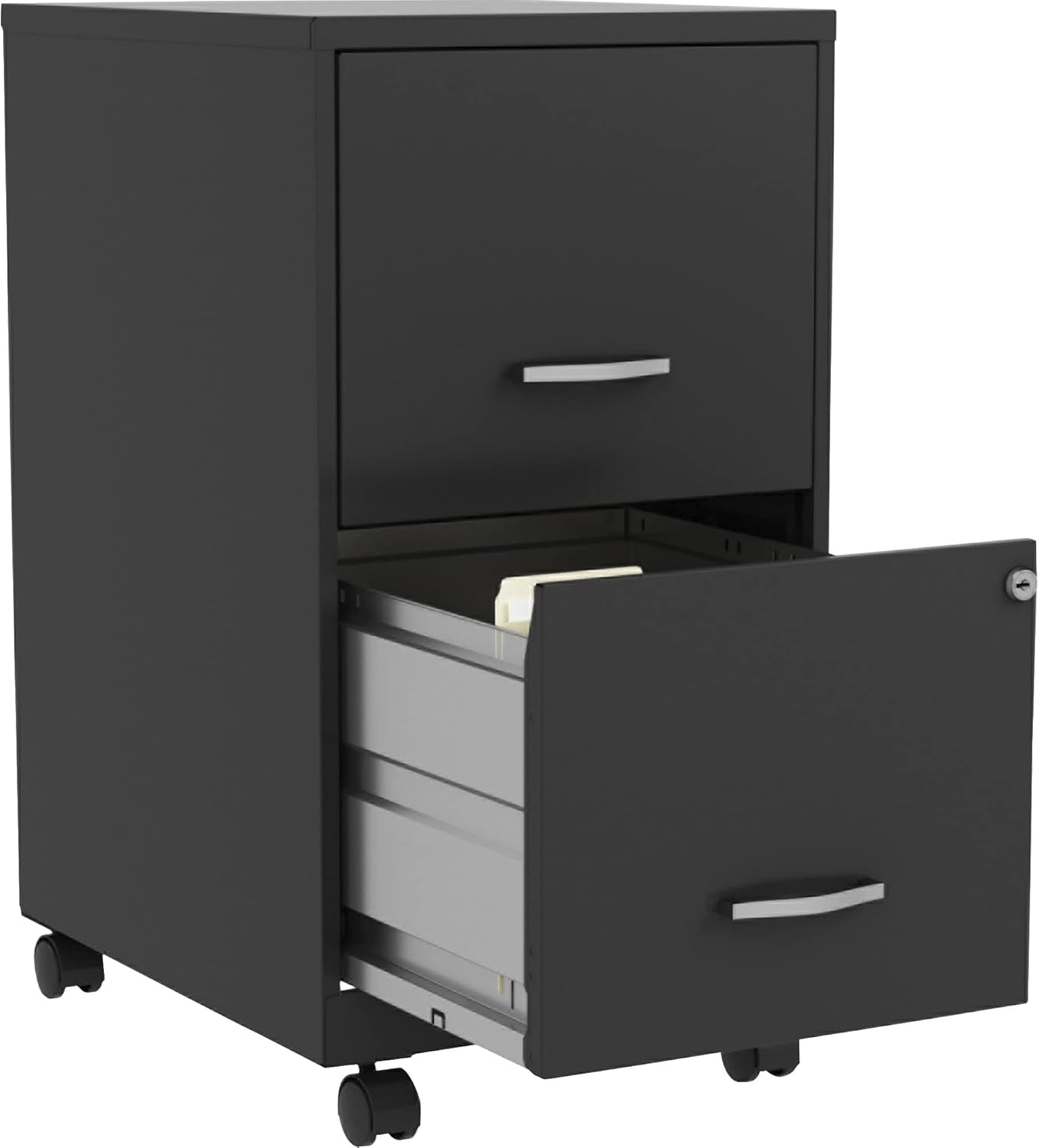 Two-Drawer Mobile File Cabinet Black With Locking Drawers 14.2 X 18 X