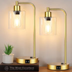 Gold Industrial Touch Table Lamps 2 Pack With USB Ports