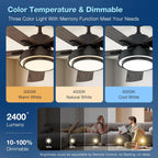 52 Inch Black Ceiling Fan With Lights Remote Control