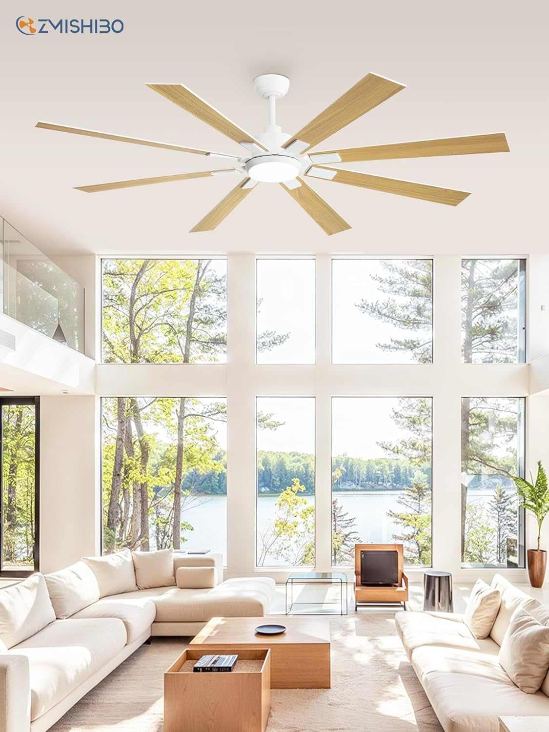 72 Inch White Ceiling Fan With Lights And Remote DC Motor