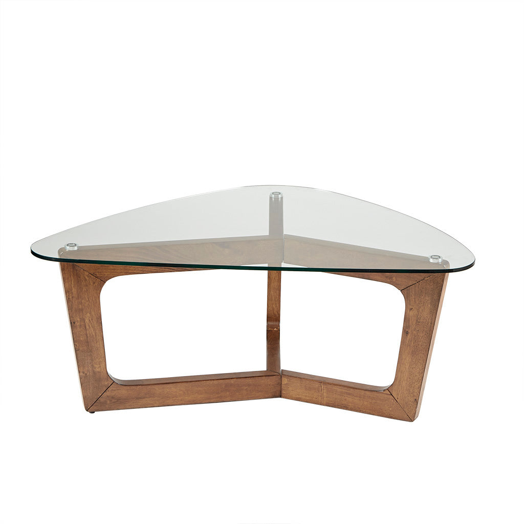 Contemporary Wood Base Tempered Glass Top Coffee Table-4