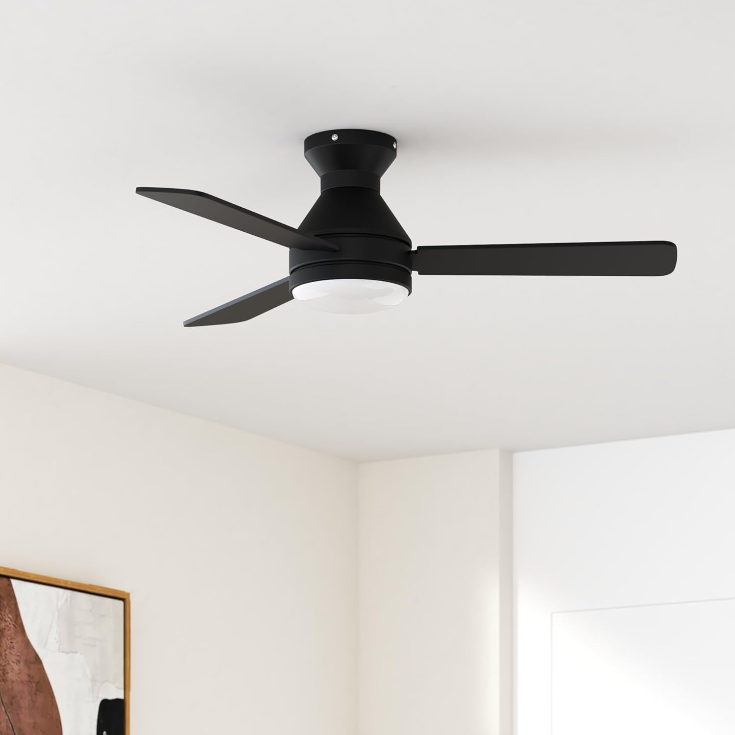 42 Inch Black Low Profile Ceiling Fan With Light And Remote