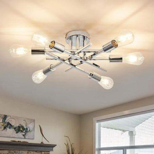 6 Light Chrome Sputnik Chandelier Semi Flush Mount Ceiling Light