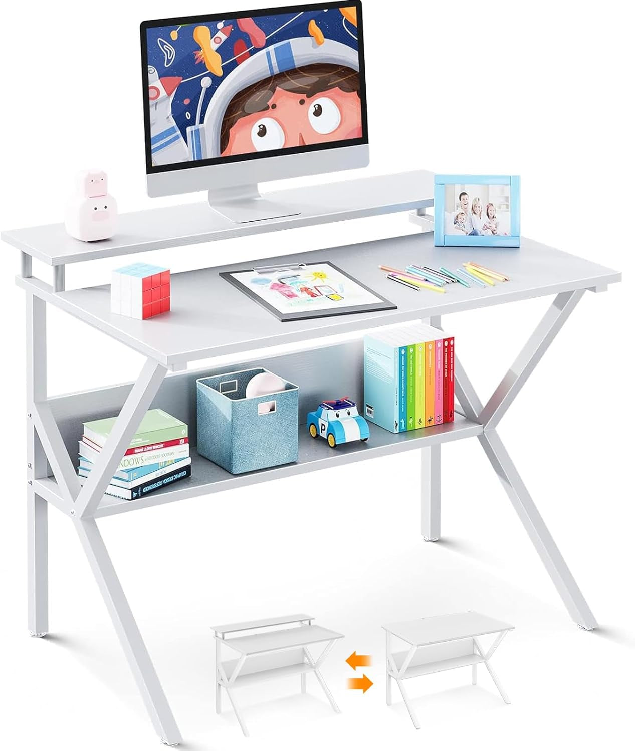 27.5 Inch White Computer Desk With Storage Shelves