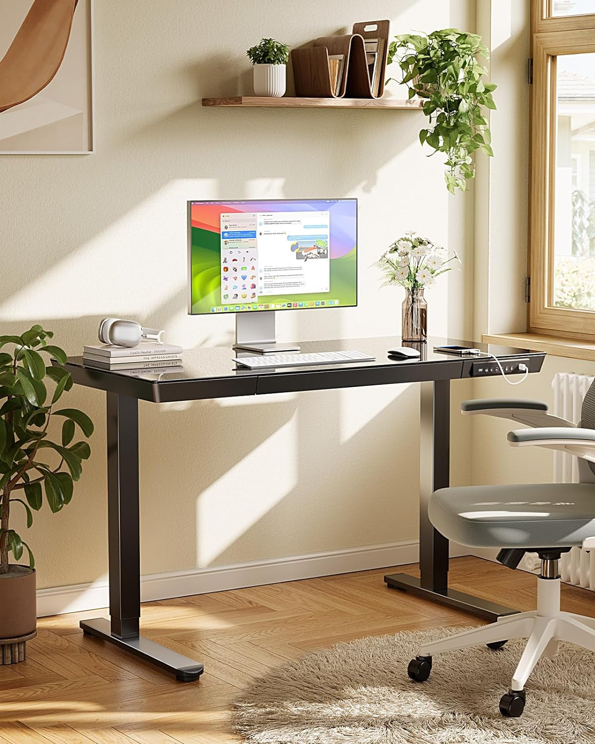48 Inch Glass Electric Standing Desk With USB Charging