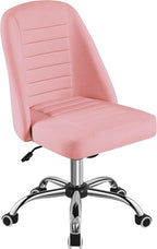 Pink PU Leather Armless Office Chair With Rolling Wheels