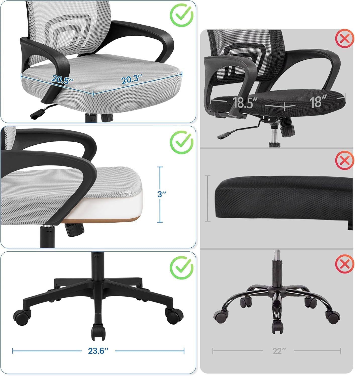 Grey Ergonomic Mesh Office Chair With Lumbar Support
