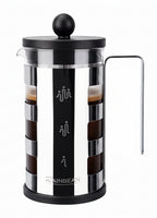 French press coffee maker with accessories on a white background