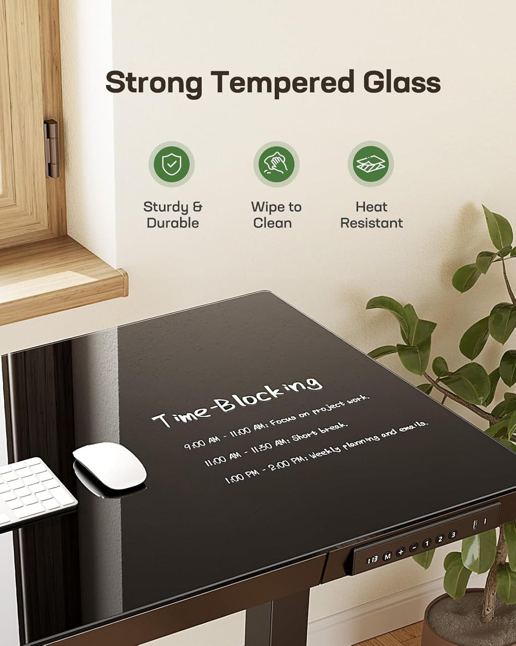 48 Inch Glass Electric Standing Desk With USB Charging