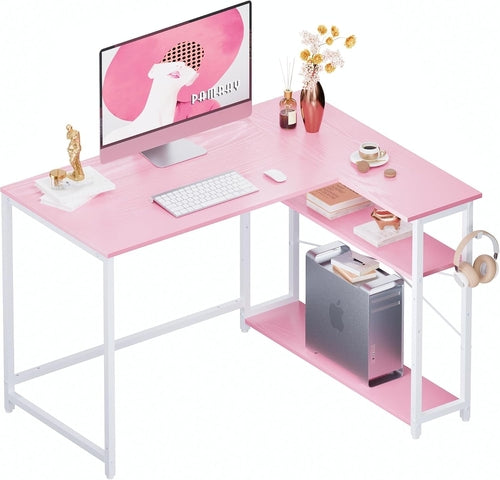 43-Inch L-Shaped Computer Desk With Reversible Shelves