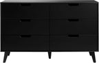 Modern Six Drawer Dresser Black 52 Inch Bedroom Storage
