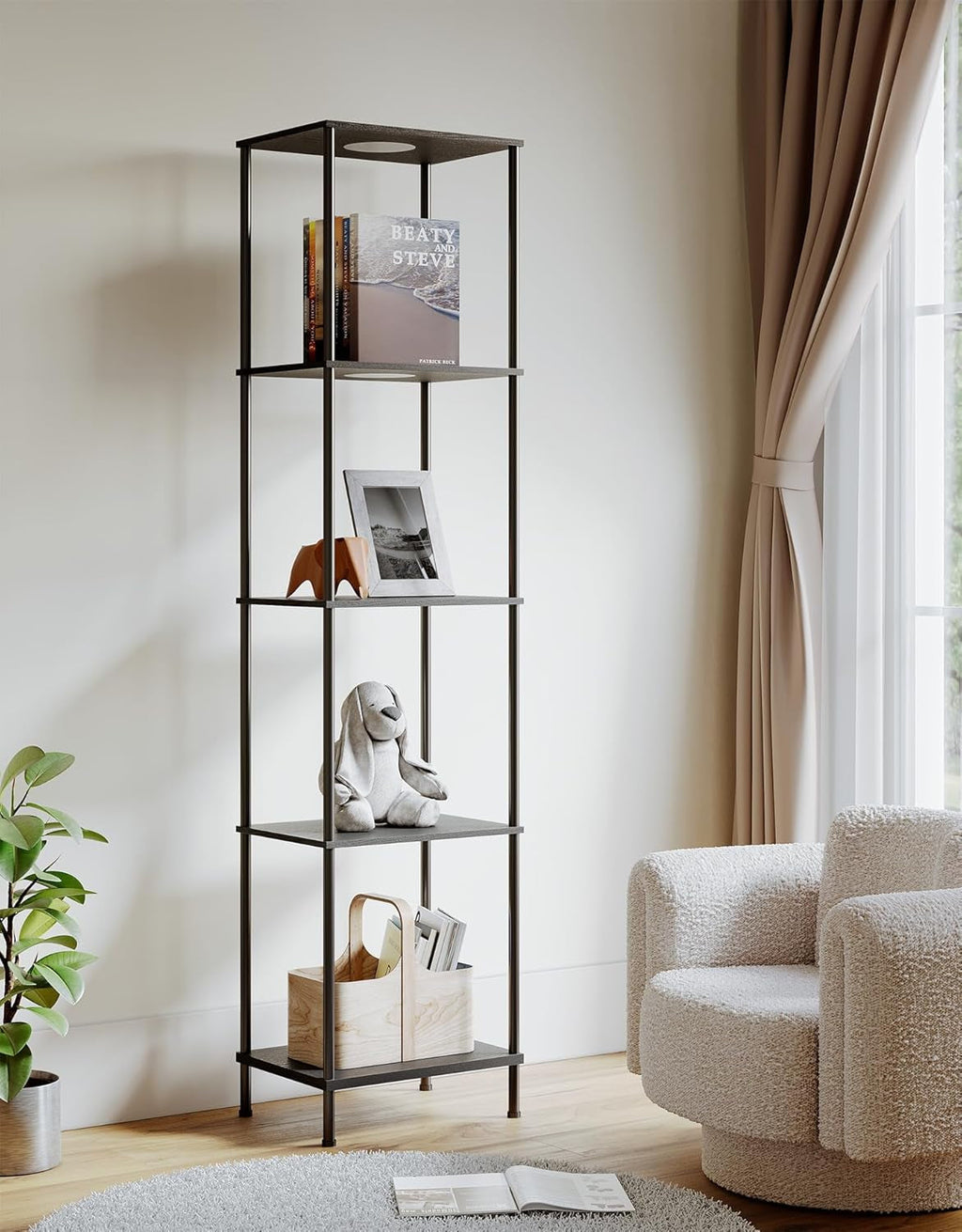 Display Shelf Floor Lamp With RGBW Light And Black Finish
