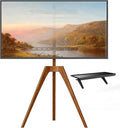 Wood Easel TV Stand For 45 To 65 Inch TVs Walnut Floor