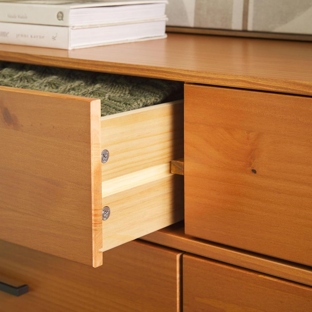 Walker Edision 6-Drawer Dresser In Solid Pine Wood With Metal Handles