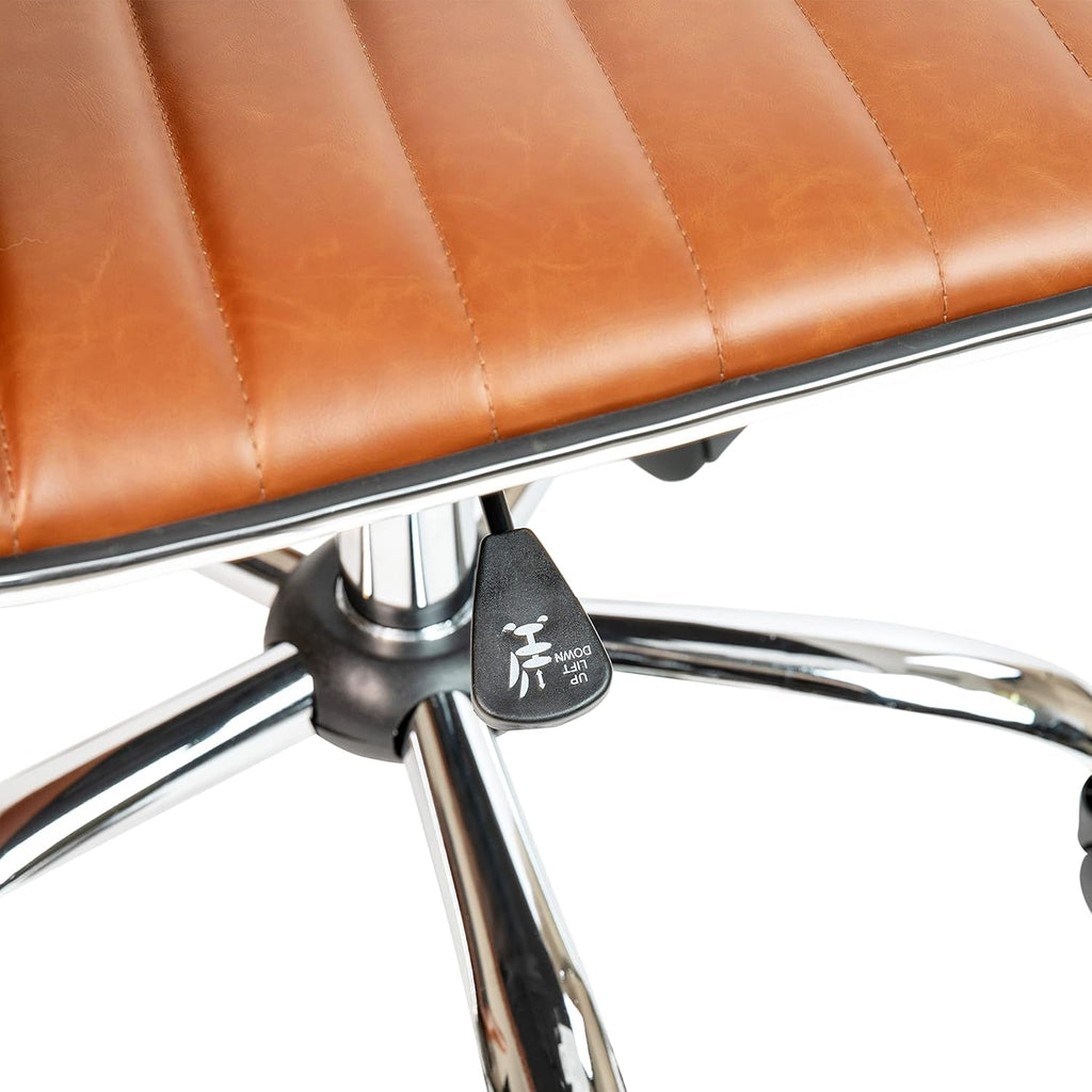 Brown Vinyl Office Task Chair With Chrome Frame Modern
