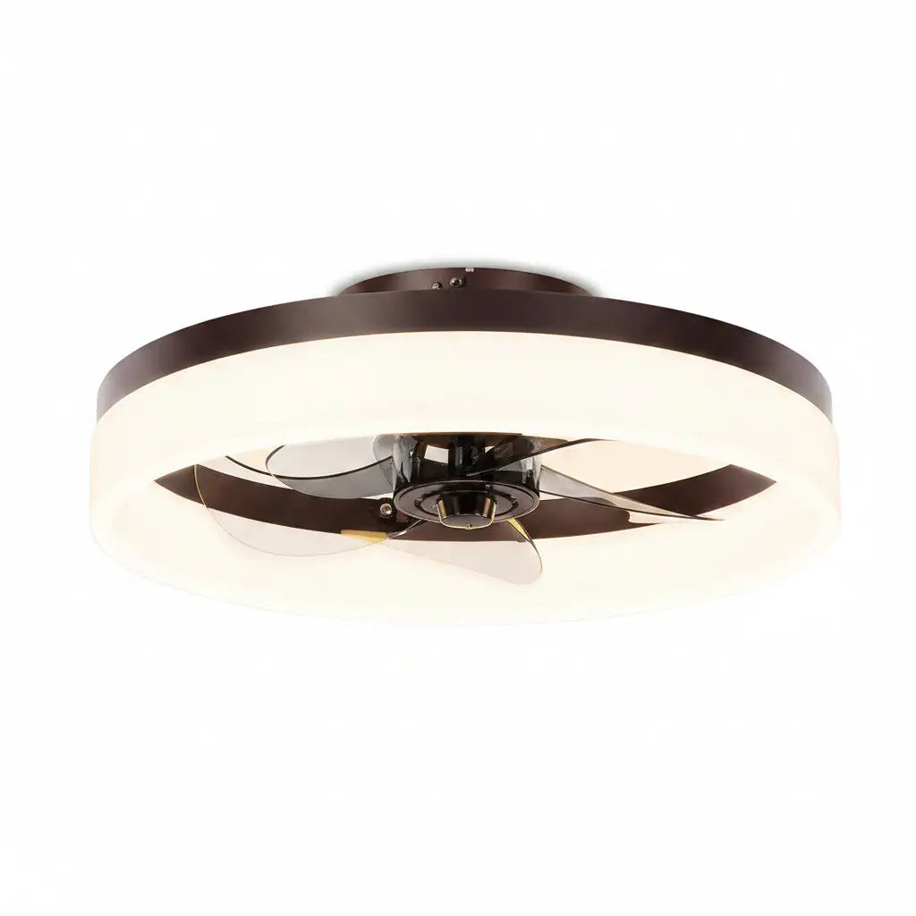 Brown Flush Mount Bladeless Fan Light With Dimmable LED