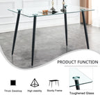 51 Inch Glass Dining Table For 4 With Tempered Glass Top
