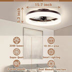 Brown Flush Mount Bladeless Fan Light With Dimmable LED