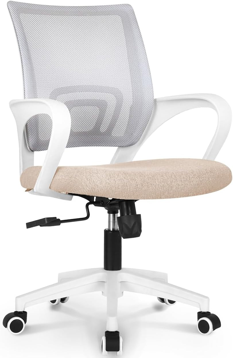 Ergonomic Beige Office Chair With Adjustable Lumbar Support