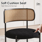 Set Of 4 Dining Chairs Mid Century Modern Rattan Back Upholstered