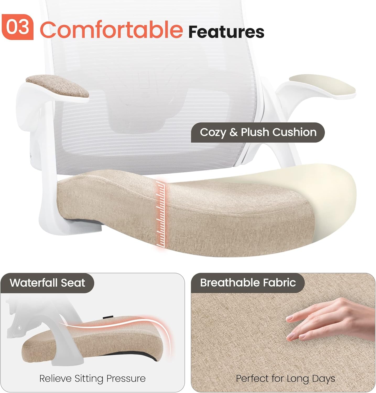 Beige Mesh Office Chair With Adjustable Height And Ergonomic Design