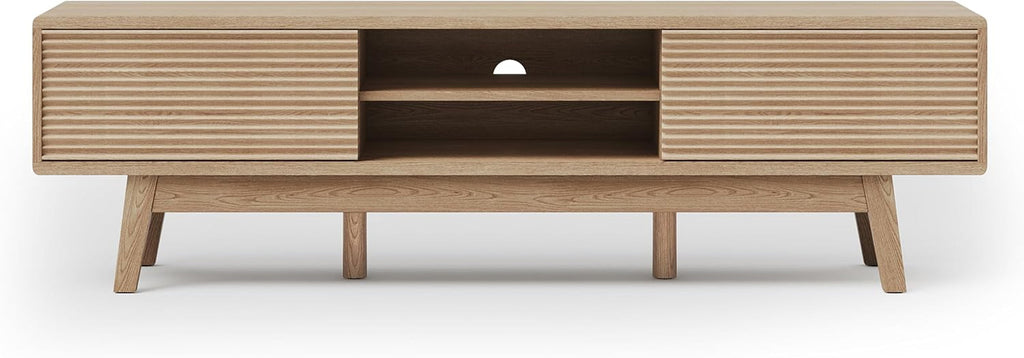 59 Inch Mid Century Modern TV Console Fluted Doors