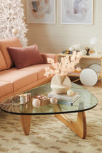 Mid Century Glass Top End Table With Light Walnut Finish