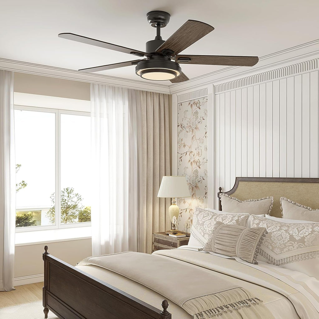 52 Inch Black Ceiling Fan With Lights Remote Control