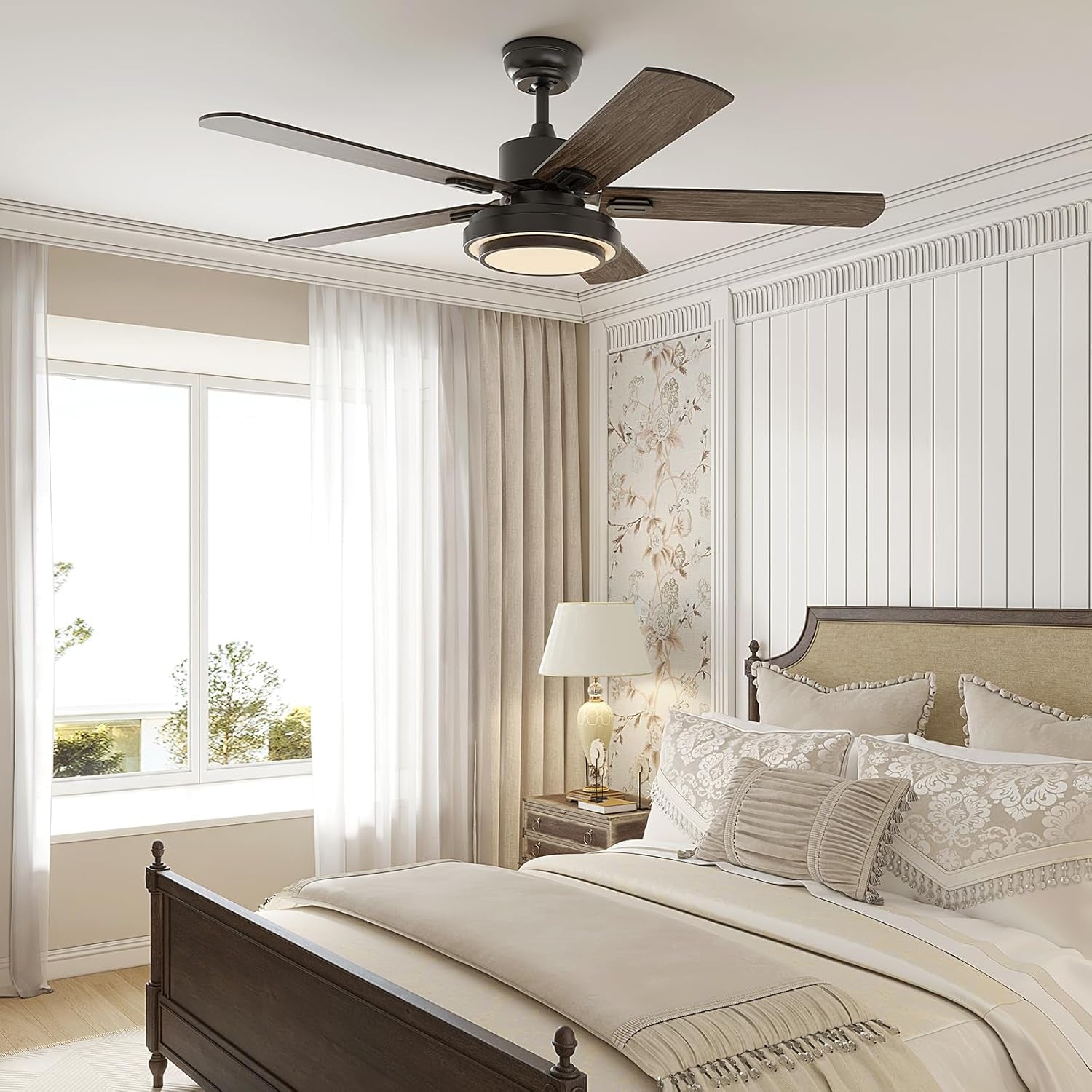 52 Inch Black Ceiling Fan With Lights Remote Control