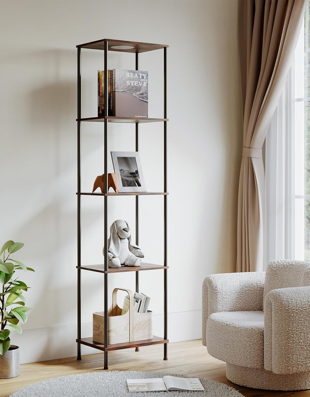 5-Tier Display Shelf Floor Lamp With RGBW Lights — Brown