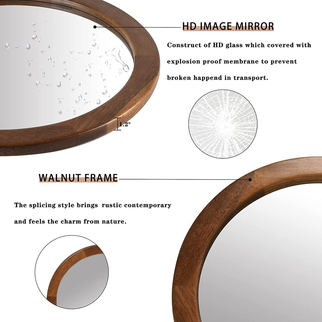 Walnut Rustic Wooden Wall Mirror — Bedroom Decor